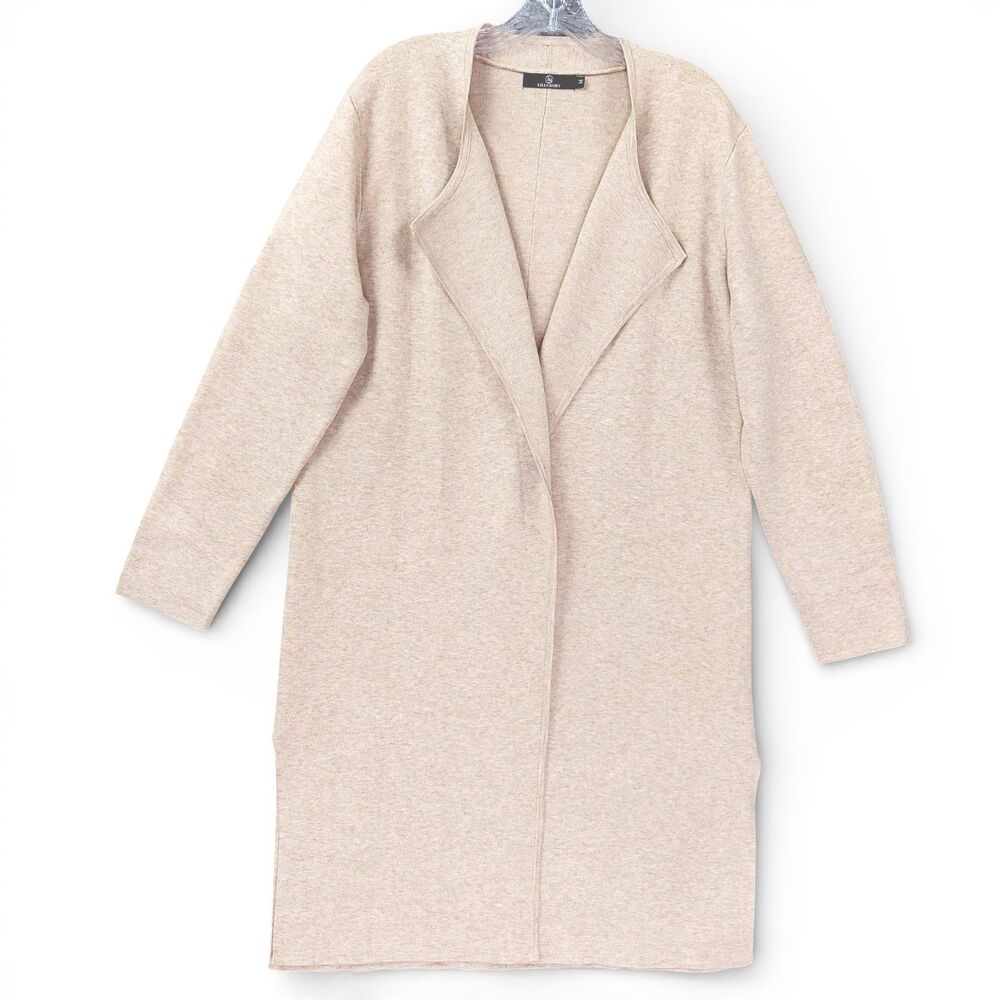 LILLUSORY Cardigan Sz M Beige Wool Blend Long Line Thick Knit Minimalist Neutral
